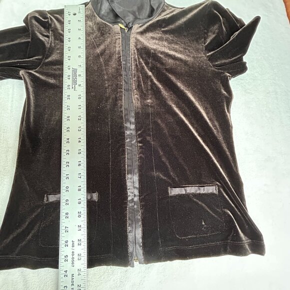 Chico's Brown Velvet Satin Trim Long Sleeve Jacket Size 1 Lightweight Stretch - Picture 7 of 7